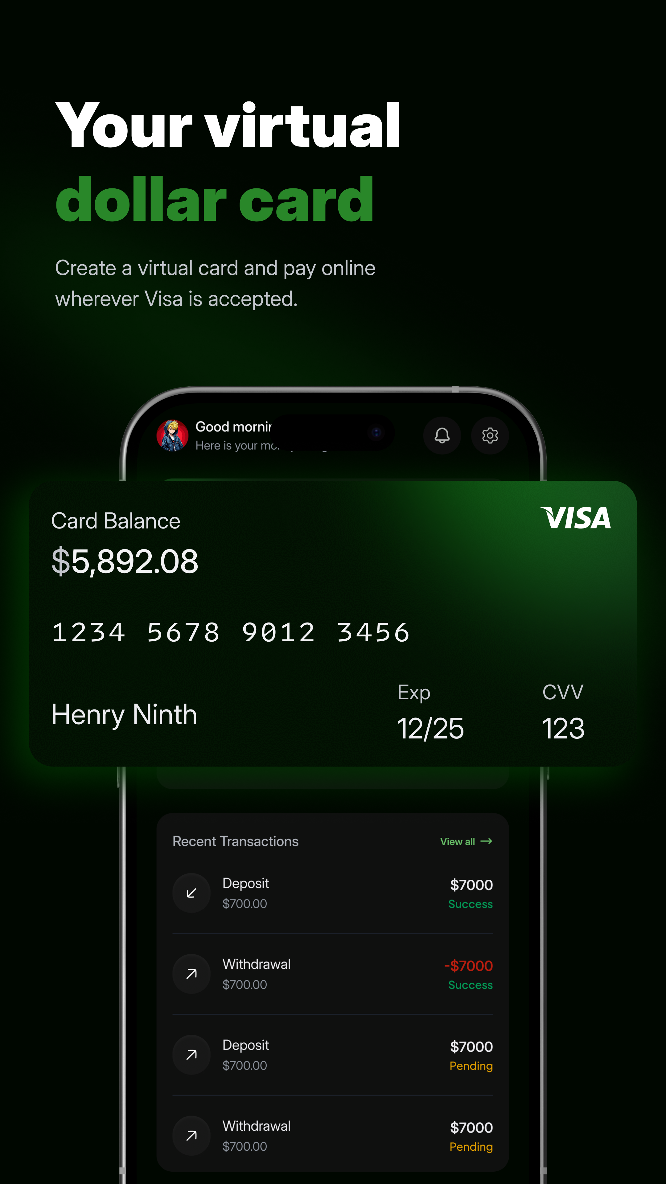 DomTrade virtual dollar card inside the live mobile app